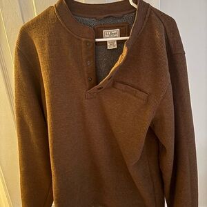 LL Bean brown waffle henley, medium